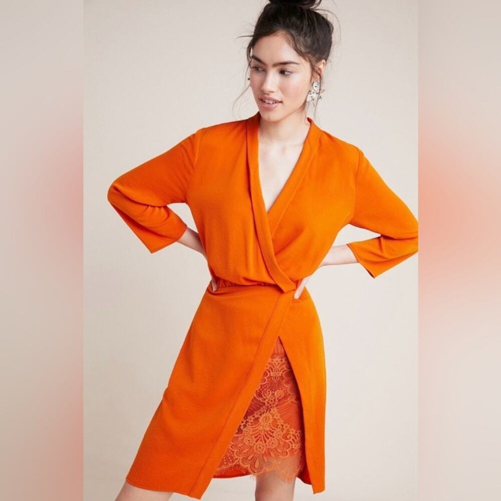 NWT Anthropologie NSR Naomi Surplice Dress in Medium Orange Size XL.